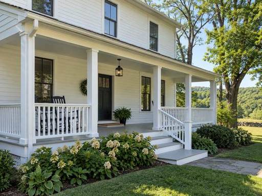 Traditional porch with freshly painted railings — Connecticut residential design inspiration