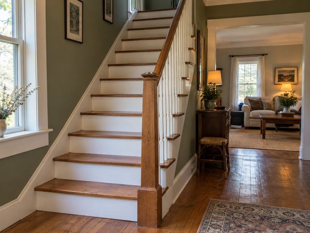 Staircase with carefully finished timber treads — Connecticut residential design inspiration