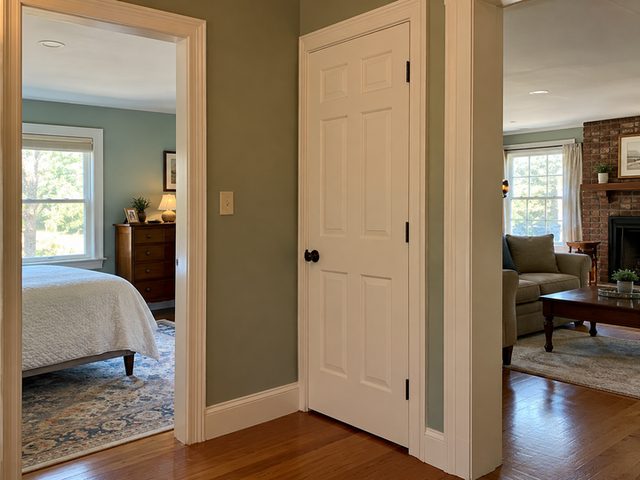 Paneled interior door with refined trim — Connecticut residential design inspiration