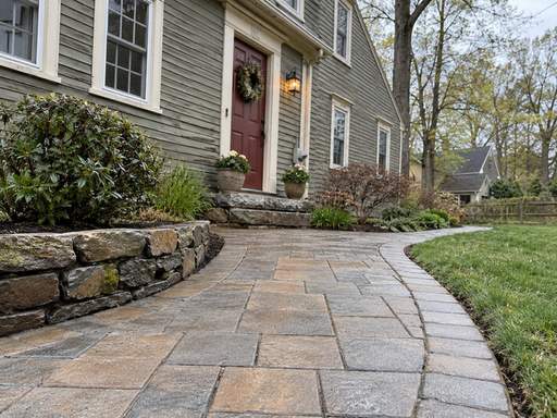 Clean paver walkway with defined joints — Connecticut residential design inspiration